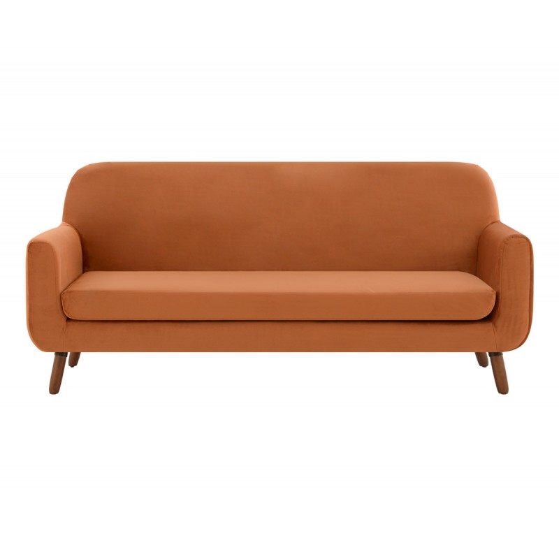 Sofá 3 cuerpos Jitotol cuerpos terciopelo pata Nogal - Naranja