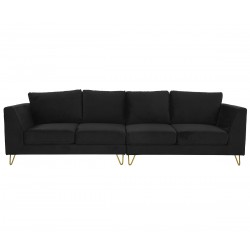 Sofá 4 cuerpos Yoco terciopelo pata dorada - Negro